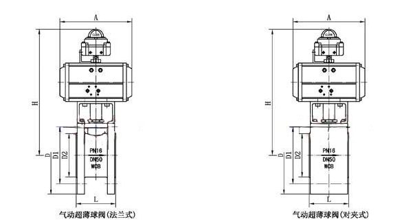 氣動對夾式球閥Q671F結構圖紙 氣動對夾式球閥Q671F結構圖紙